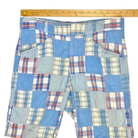 Jaymar Slack Madras Shorts Mens Sz M Blue Green Patchwork Vintage Preppy Summery - Picture 9 of 14